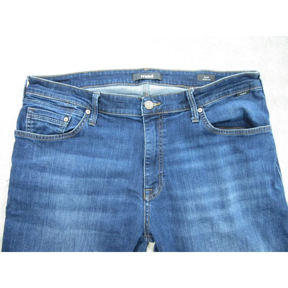 Mavi Jeans Zach Mens 38x36 (Actual 35 x 34) Straight Leg Dark Wash Blue 5-Pocket